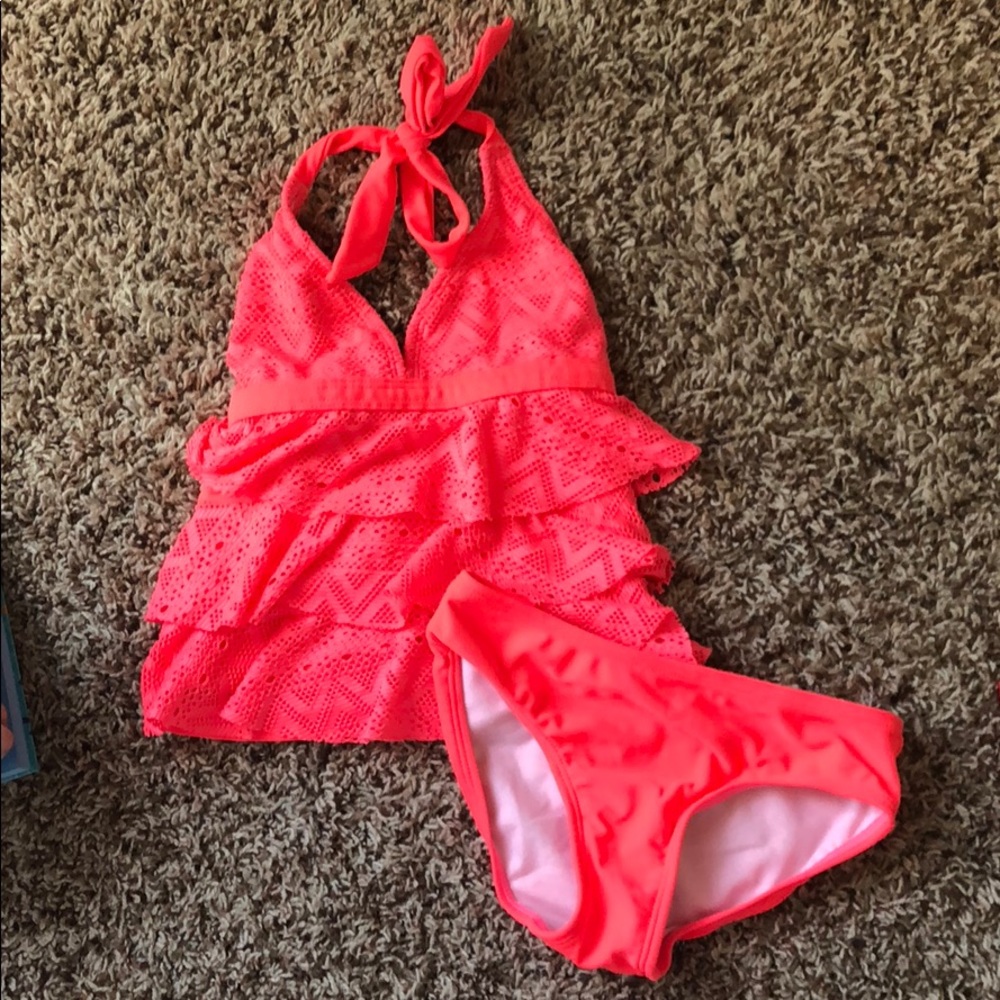 Girls small coral swimsuit